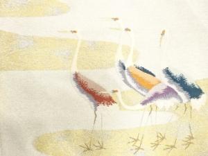 アンティーク　綴れ　鶴模様織り出し名古屋帯